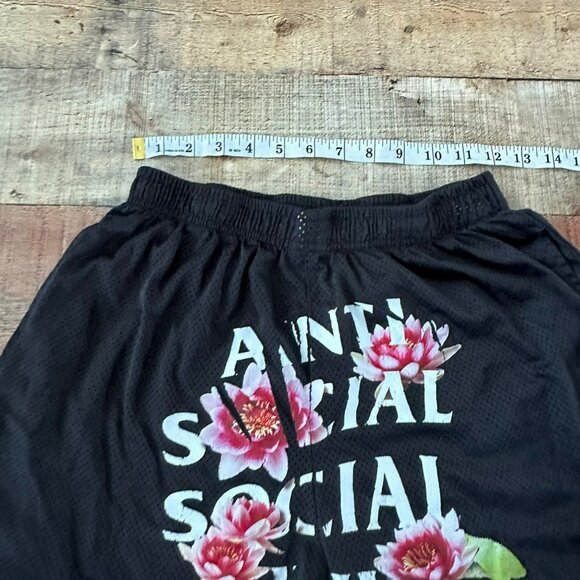 Anti Social Social Club Women's Size M Mesh Pull On Shorts in Black Pink Floral - Picture 3 of 8